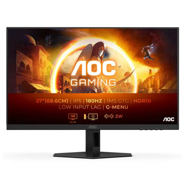 Монитор AOC 27G4XE, 27" IPS WLED, 1920x1080@@180Hz, 1ms GtG, 0.5ms MPRT, 300cd m/2, 1000:1, 80M:1 DCR, Adaptive Sync, FlickerFree, Low Blue Mode, 2Wx2, Tilt, 2xHDMI, DP