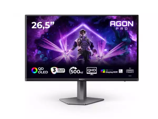Монитор AOC AG276QKD2, 26.5" QD-OLED, 2560x1440@@500Hz, 0.03ms GtG, 1000cd m/2, 1.5M:1, 80M:1 DCR, Adaptive Sync, Low Blue Light, FlickerFree, 5Wx2, Tilt, Height Adjust, Pivot, Swivel, 2xHDMI, DP, USB hub Монитор AOC AG276QKD2, 26.5" QD-OLED, 2560x1440@@500Hz, 0.03ms GtG, 1000cd m/2, 1.5M:1, 80M:1 DCR, Adaptive Sync, Low Blue Light, FlickerFree, 5Wx2, Tilt, Height Adjust, Pivot, Swivel, 2xHDMI, DP, USB hub
