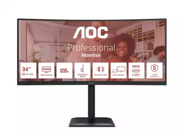 Монитор AOC CU34E4CV, 34" Curved 1500R VA WLED, 3440x1440@@120Hz, 4ms GtG, 350cd m/2, 3500:1, 20M:1 DCR, Adaptive Sync, FlickerFree, Anti Blue Mode, 5Wx2, Tilt, Height Adjust, Swivel, 2xHDMI, DP, USB hub, RJ45 Монитор AOC CU34E4CV, 34" Curved 1500R VA WLED, 3440x1440@@120Hz, 4ms GtG, 350cd m/2, 3500:1, 20M:1 DCR, Adaptive Sync, FlickerFree, Anti Blue Mode, 5Wx2, Tilt, Height Adjust, Swivel, 2xHDMI, DP, USB hub, RJ45