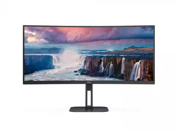 Монитор AOC CU34V5C/BK, 34" Curved 1500R VA WLED, 3440x1440@@100Hz, 4ms GtG, 1ms MPRT, 300cd m/2, 3000:1, 20M:1 DCR, Adaptive Sync, FlickerFree, Low Blue Light, 5Wx2, Tilt, Height Adjust, Swivel, HDMI, DP, USB hub