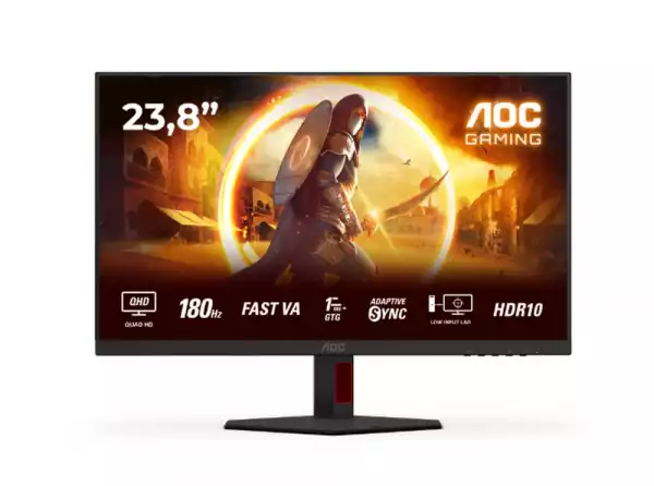 Монитор AOC Q24G4RE, 23.8" Fast IPS WLED, 2560x1440@@180Hz, 1ms GtG, 0.5ms MPRT, 300cd m2, 1000:1, 80M:1 DCR, Adaptive Sync, FlickerFree, Low Blue Light, Tilt, HDMI, DP