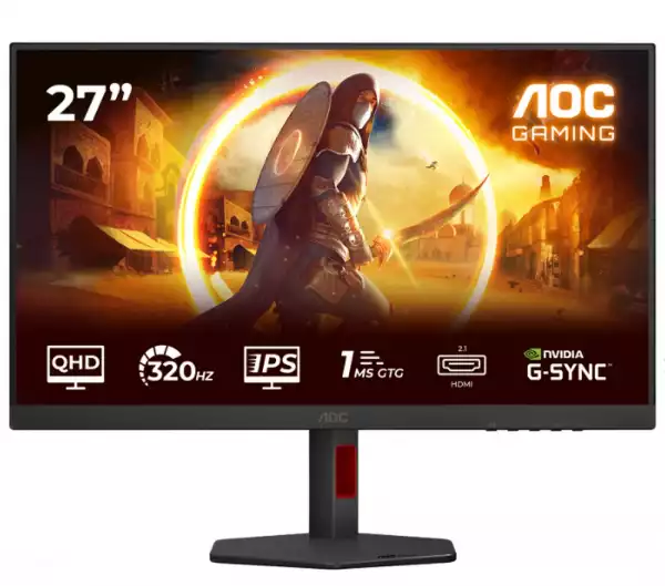 Монитор AOC Q27G4SRU, 27" Fast IPS WLED, 2560x1440@@320Hz, 1ms GtG, 0.3ms MPRT, 450cd m2, 1000:1, Adaptive Sync, FlickerFree, Low Blue Light,  2Wx2, Tilt, Height Adjust, Pivot, Swivel, 2xHDMI, DP, USB hub