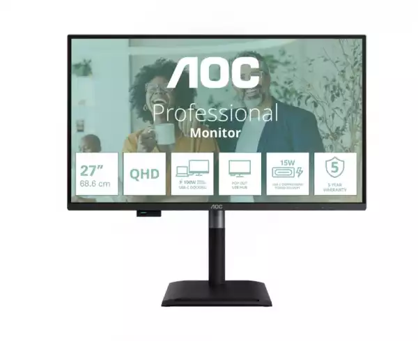 Монитор AOC Q27P4CV, 27" IPS WLED, 2560x1440@@120Hz, 4ms GtG, 350cd m/2, 1500:1, 50M:1 DCR, Adaptive Sync, FlickerFree, Anti-Blue Light, 2Wx2, Tilt, Height Adjust, Pivot, Swivel, HDMI, DP, USB hub, RJ45