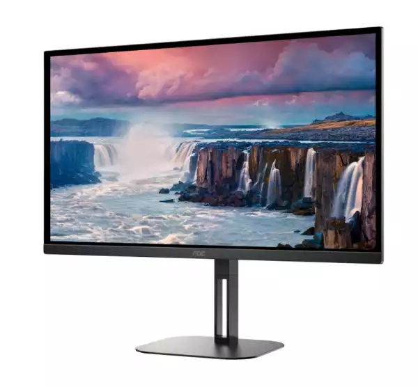 Монитор AOC Q27V5N/BK, 27" VA WLED, 2560x1440@@75Hz, 4ms GtG, 300cd m/2, 4000:1, 20M:1 DCR, Adaptive Sync, FlickerFree, Low Blue Light, 3Wx2, Tilt, Height Adjust, Pivot, Swivel, 2xHDMI, 2xDP