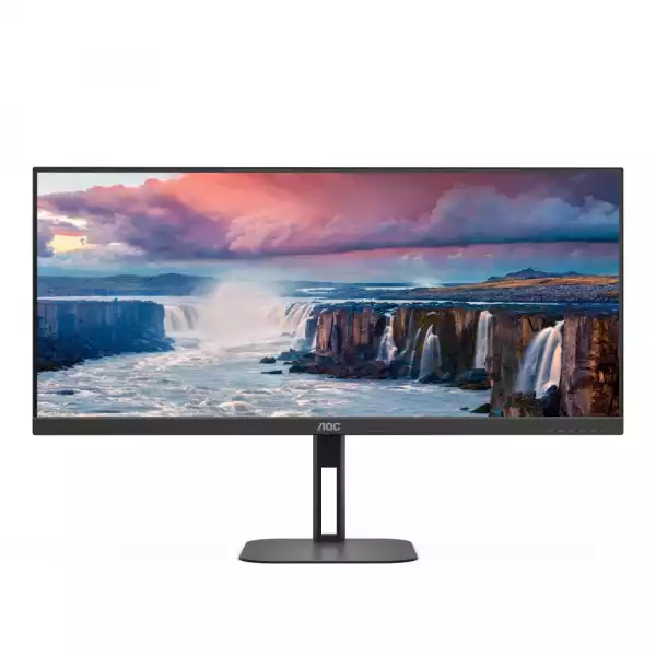 Монитор AOC U34V5C/BK, 34" VA WLED, 3440x1440@@100Hz, 4ms GtG, 1ms MPRT, 300cd m/2, 4000:1, 20M:1 DCR, Adaptive Sync, FlickerFree, Low Blue Light, 5Wx2, Tilt, Height Adjust, Swivel, HDMI, DP, USB hub