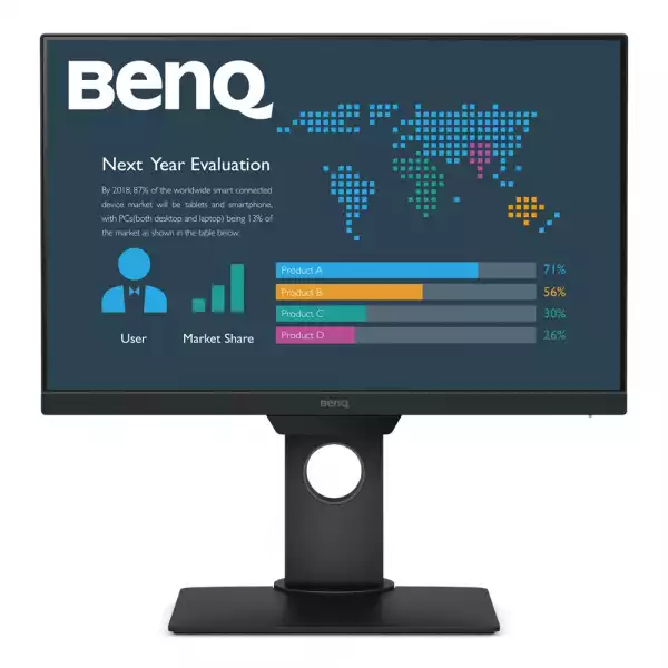 Монитор BenQ BL2381T, 22.5" IPS, 5ms, 1920x1200 WUXGA, 16:10, Eye Care Business, 72% NTSC, Flicker-free, B.I., LBL, 1000:1, DCR 20M:1, 8 bit, 250cd/m2, VGA, HDMI, DP, DVI-D, USB x4, Speakers, Pivot, Tilt, Swivel, Height Adj., Black