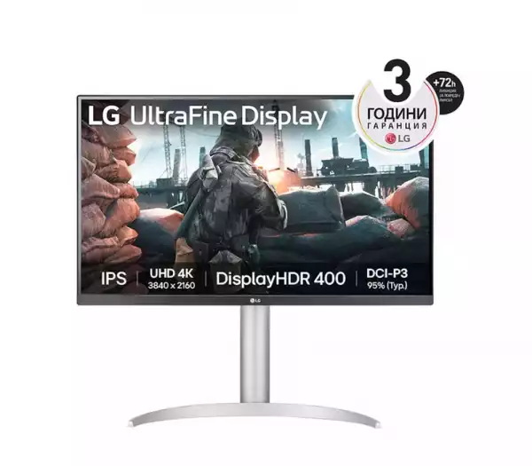 Монитор LG 27UP650K-W, 27" UHD 4K IPS AG, DCI-P3 95%, UltraFine, 5ms, 1200:1, Mega DFC, 400 cd/m2, 3840x2160, HDR 10, VESA Display HDR 400, HDMI, DisplayPort, Headphone out, Height Adjustable,Pivot Tilt, Reader Mode