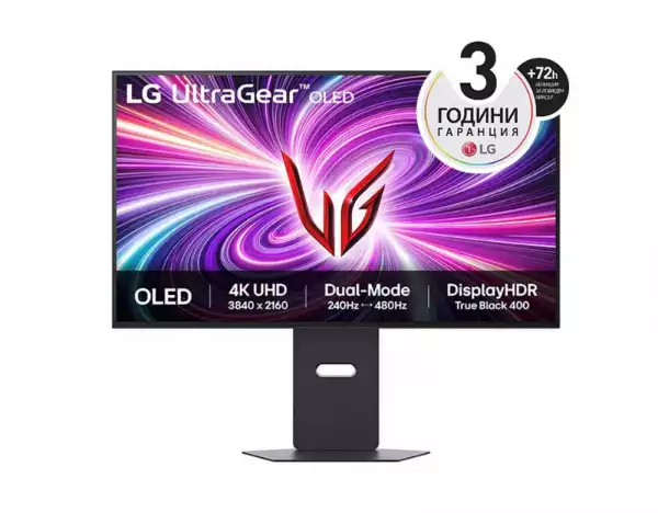 Монитор LG 32GS95UV-B, 31.5" 4K UHD OLED Dual-Mode, 0.03ms (GtG), UHD (3840x 2160), 4K 240Hz, FHD 480Hz, 1500000:1, 450 cd/m2, 1000:1, DCI-P3 98%, AMD FreeSync, NVIDIA G-Sync, DTS, Speacer 7Wx2, VRR, HDR 400, USB Down/Up-stream, HDMI, DisplayPort, Tilt, Height, Монитор LG 32GS95UV-B, 31.5" 4K UHD OLED Dual-Mode, 0.03ms (GtG), UHD (3840x 2160), 4K 240Hz, FHD 480Hz, 1500000:1, 450 cd/m2, 1000:1, DCI-P3 98%, AMD FreeSync, NVIDIA G-Sync, DTS, Speacer 7Wx2, VRR, HDR 400, USB Down/Up-stream, HDMI, DisplayPort, Tilt, Height,
