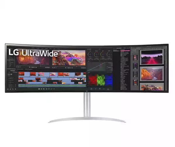 Монитор LG 49WQ95C-W, 49" 32:9 Curved UltraWide Dual QHD 5K 5120x1440 NANO IPS Panel, 144 Hz, USB Type-C, 5ms, 400 cd/m2, 1000:1, HDR400, HDR10, DCI-P3 98%, FreeSync, PIP, 2 PBP, HDMI, DisplayPort, Speacer 2ch 10W, Tilt, Height, Swivel, Titan
