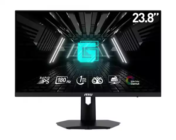 Монитор MSI G244F E2 Esports Gaming, 23.8", 1ms, 180Hz Rapid IPS, 1920x1080, Adaptive-Sync, Night Vision, Anti-Flicker, Less Blue Light Pro, Console Mode, 300nits AG, 16.7M, 1000:1, DP(1.2a), 2xHDMI(2.0b), Earphone out, Tilt, VESA 75, Black, 4.2kg
