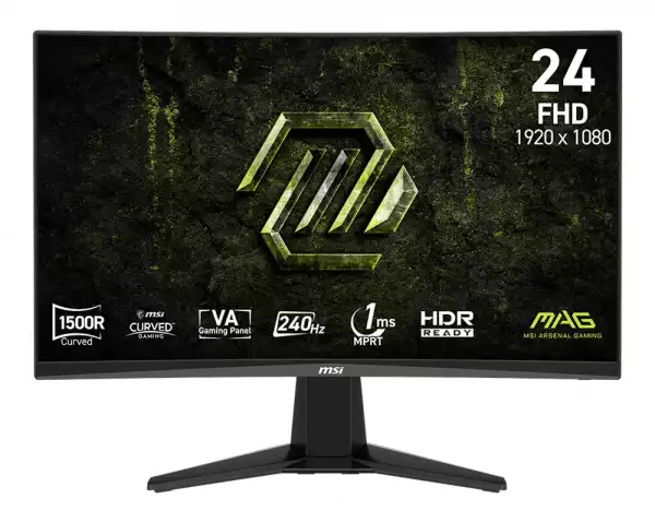 Монитор MSI MAG 245C X24 Gaming, 23.6", 1ms, 240Hz Curve 1500R VA, 1920x1080, AMD FreeSyncPremium, AI Vision, Console Mode, HDR Ready, 300nits AG, 1.07B, 3000:1, 100M:1, DP(1.2a), 2xHDMI(2.0b), Headphone out, Tilt, VESA 100, Black, 3.2kg Монитор MSI MAG 245C X24 Gaming, 23.6", 1ms, 240Hz Curve 1500R VA, 1920x1080, AMD FreeSyncPremium, AI Vision, Console Mode, HDR Ready, 300nits AG, 1.07B, 3000:1, 100M:1, DP(1.2a), 2xHDMI(2.0b), Headphone out, Tilt, VESA 100, Black, 3.2kg