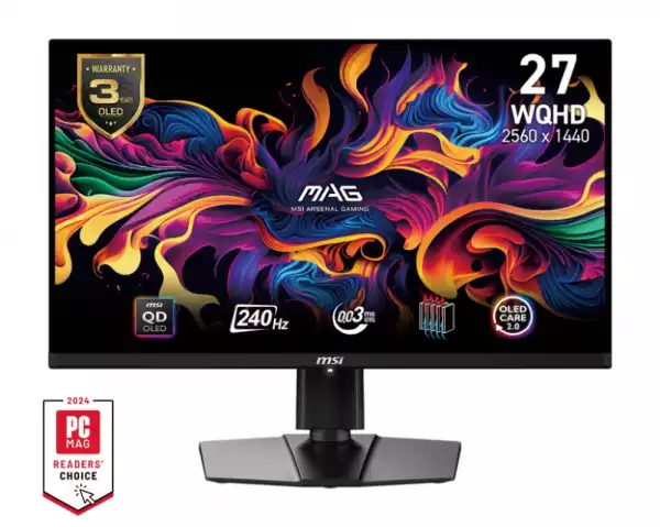Монитор MSI MAG 271QPX QD-OLED E2, 26.5", 240Hz, 0.03ms, WQHD 2560x1440, FreeSync Premium Pro, Oled Care 2.0, Fanless with Graphene, ClearMR 13000, HDR, 250 nits, 1500000:1, 100M;1, DP, 2x HDMI (2.1), Type-C (DP alt. PD 15W), Adj.Stand 110mm, 9S6-3CD89T-023 Монитор MSI MAG 271QPX QD-OLED E2, 26.5", 240Hz, 0.03ms, WQHD 2560x1440, FreeSync Premium Pro, Oled Care 2.0, Fanless with Graphene, ClearMR 13000, HDR, 250 nits, 1500000:1, 100M;1, DP, 2x HDMI (2.1), Type-C (DP alt. PD 15W), Adj.Stand 110mm, 9S6-3CD89T-023