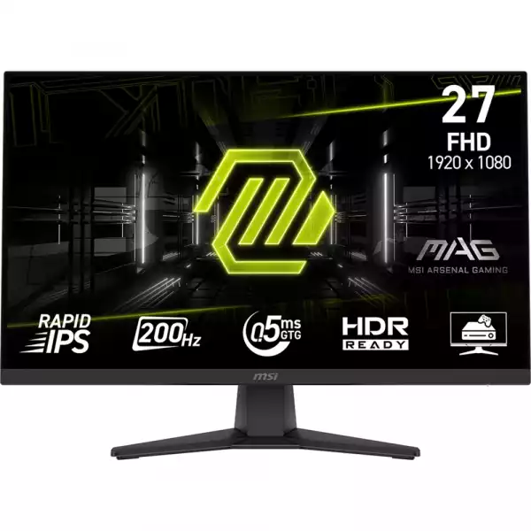Монитор MSI MAG 272F Gaming, 27", 0.5ms, 200Hz Rapid IPS, 1920x1080, AMD FreeSync Premium, AI Vision, Console Mode, HDR Ready, 300nits AG, 1.07B, 1000:1, 100M:1, DP(1.2a), HDMI(2.0b), Headphone-out, Tilt, VESA 100, Internal PSU, Black, 3.9kg Монитор MSI MAG 272F Gaming, 27", 0.5ms, 200Hz Rapid IPS, 1920x1080, AMD FreeSync Premium, AI Vision, Console Mode, HDR Ready, 300nits AG, 1.07B, 1000:1, 100M:1, DP(1.2a), HDMI(2.0b), Headphone-out, Tilt, VESA 100, Internal PSU, Black, 3.9kg