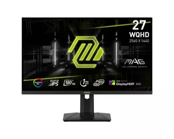 Монитор MSI MAG 274QRF QD E2, 27", Rapid IPS, 1ms, 180Hz, Flat, WQHD 2560x1440, Quantum Dot technology, DisplayHDR 400, Mystic Light, Gaming Intelligence App, 1x DP(1.4a), 2x HDMI (2.0b), 1x Type-C (DP alt.) wPD 65W charging, Heigh Adj. 130mm, Tilt, Vesa 75