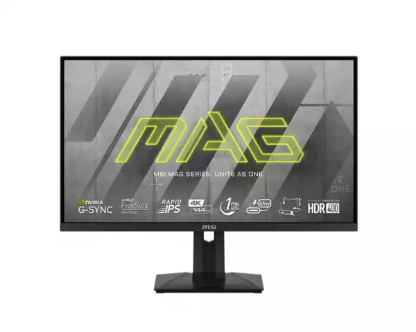 Монитор MSI MAG 274UPF, 27", Rapid IPS, 144Hz, 1ms, UHD 3840x2160, Flat, HDR 400, AI Vision, G-sync compatible, PIP, PBP, 400 nits, 1000:1, 100M:1, 1x DP(1.4a), 2x HDMI (2.1), 1x Type-C (DP alt. PD 65W), USB HUB, Adj.Stand 130mm, Tilt, Swivel, Pivot, VESA