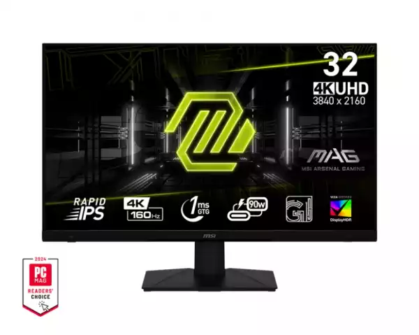 Монитор MSI MAG 322UPF, 32", Rapid IPS, 160Hz, 1ms, UHD 3840x2160, FLAT, HDR 400, FreeSync Premium, KVM, Console mode, APP, PIP, PBP, 400 nits, 1000:1, 100M;1, DP (1.4a), 2x HDMI (2.1), 1x Type-C (DP alt. PD 90W), USB HUB, Adj.Stand 100mm, Swivel,Tilt, VESA Монитор MSI MAG 322UPF, 32", Rapid IPS, 160Hz, 1ms, UHD 3840x2160, FLAT, HDR 400, FreeSync Premium, KVM, Console mode, APP, PIP, PBP, 400 nits, 1000:1, 100M;1, DP (1.4a), 2x HDMI (2.1), 1x Type-C (DP alt. PD 90W), USB HUB, Adj.Stand 100mm, Swivel,Tilt, VESA