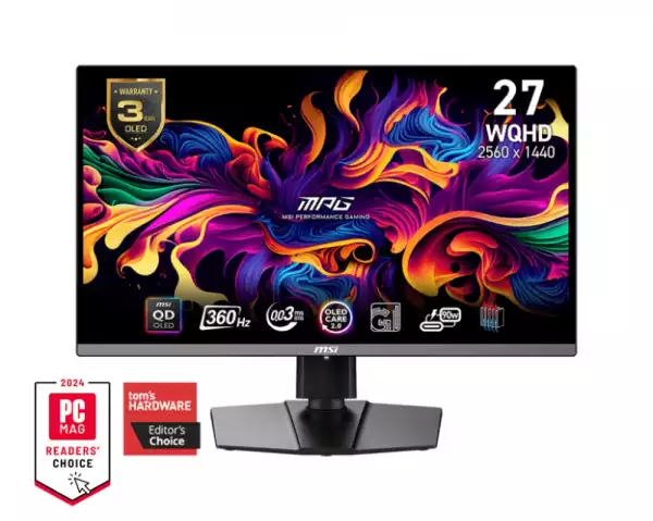 Монитор MSI MPG 271QRX QD-OLED, 26.5", 360Hz, 0.03ms, WQHD 2560x1440, Oled Care 2.0, Fanless Design with Graphene, ClearMR 13000, KVM, Mystic Light, AI VISION, 250 nits, 1500000:1, 100M;1, DP (1.4a), 2x HDMI (2.1), Type-C (DP alt. PD 90W), USB HUB, Adj.Stand 110