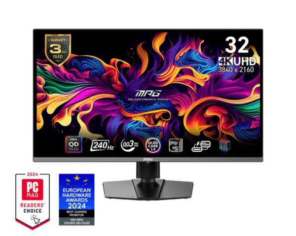 Монитор MSI MPG 321URX QD-OLED, 31.5", 240Hz, 0.03ms, UHD 3840x2160, Oled Care 2.0, Fanless Design w Graphene, ClearMR 13000, HDR True Black 400, AI VISION, 250 nits, 1500000:1, 100M;1, DP(1.4a), 2x HDMI(2.1), Type-C (DP alt. PD 90W), KVM, Adj.Stand 100mm, 9.6 k Монитор MSI MPG 321URX QD-OLED, 31.5", 240Hz, 0.03ms, UHD 3840x2160, Oled Care 2.0, Fanless Design w Graphene, ClearMR 13000, HDR True Black 400, AI VISION, 250 nits, 1500000:1, 100M;1, DP(1.4a), 2x HDMI(2.1), Type-C (DP alt. PD 90W), KVM, Adj.Stand 100mm, 9.6 k