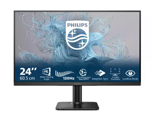 Монитор Philips 24E2N1110, 23.8" IPS WLED, 1920x1080@@120Hz, 4ms GtG, 1ms MPRT, 300cd m/2, 1500:1, Mega Infinity DCR, Adaptive Sync, FlickerFree, LowBlue Mode, Tilt, D-SUB, HDMI