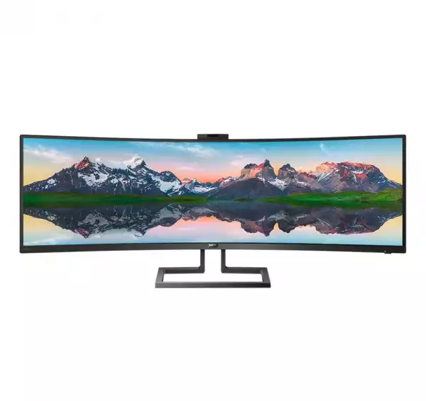 Монитор Philips 499P9H, 49" 32:9 Super Wide Curved 1800R VA LED, 5120x1440@@60Hz, HDR 400, 5ms, 3000:1, 80M:1 DCR, 450 cd/m2, Web cam,Tilt, Swivel, Heigh Adjust, HDMI, DP, Headphone Out, Speakers, USB-C/USB 3.1, RJ45, Black Монитор Philips 499P9H, 49" 32:9 Super Wide Curved 1800R VA LED, 5120x1440@@60Hz, HDR 400, 5ms, 3000:1, 80M:1 DCR, 450 cd/m2, Web cam,Tilt, Swivel, Heigh Adjust, HDMI, DP, Headphone Out, Speakers, USB-C/USB 3.1, RJ45, Black