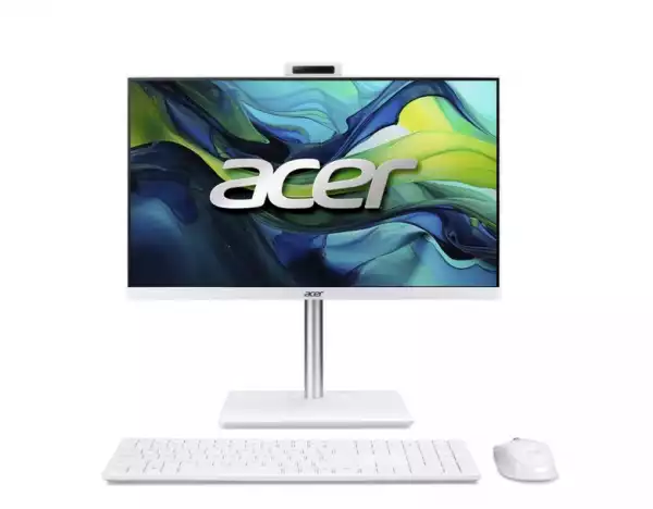 Настолен Компютър Acer Aspire C24-A, 23.8" FHD IPS AiO 120Hz, Intel Core i5-13420H (up to 4.60GHz, 12MB), 16GB DDR4 (1 slot free), 512GB SSD, no DVD, Intel UHD, HDMI, RG-45, WiFi 6, BT 5.0, Glan, Ergo stand w Height Adj., 5MPCam+mic, KBD& Mouse Wireless, NO OS, White