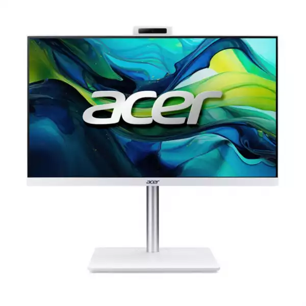 Настолен Компютър Acer Aspire C24-A, 23.8" FHD IPS AiO 120Hz Intel Core i5-13420H (up to 4.60GHz, 12MB), 16GB DDR4 (1 slot free), 1TB SSD, no DVD, Intel UHD, HDMI, USB 3.2, USB 2.0, Type-C, RJ-45, WiFi 6E, Glan, SD reader, Ergo stand, Cam+mic., KBD& Mouse, NO OS, White