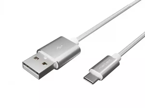 Natec USB-C(M) -> USB-A (M) 2.0 cable 1m. Silver nylon