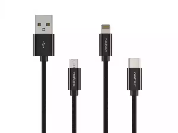 Natec USB micro(m) + Lightning(m) + USB-C(m) 3in1 cable, 1m