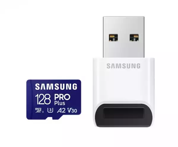 Samsung 128GB micro SD Card PRO Plus with USB Reader, UHS-I, Read 180MB/s - Write 130MB/s