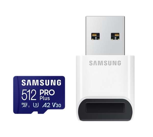 Samsung 512GB micro SD Card PRO Plus with USB Reader, UHS-I, Read 180MB/s - Write 130MB/s