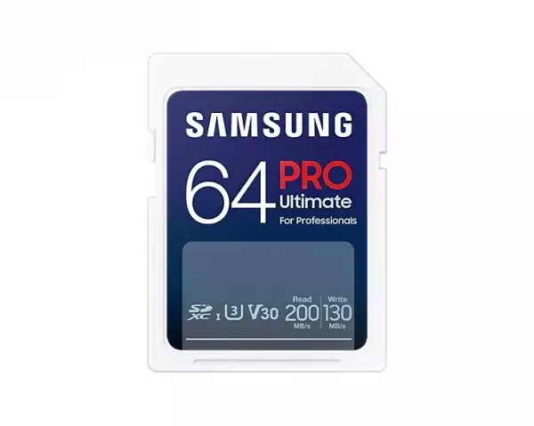 Samsung 64GB SD Card PRO Ultimate with USB Reader, U3, V30 , Read 200MB/s - Write 130MB/s