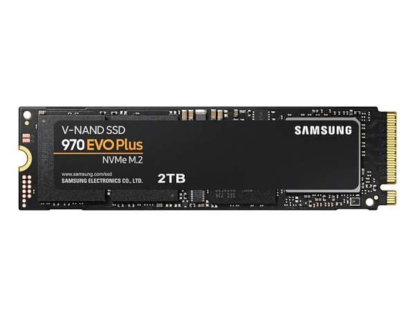 Samsung SSD 970 EVO Plus 2 TB M.2, PCIe Gen 3.0 x4 NVMe 1.3, V-NAND 3-bit MLC, Phoenix Controller, 256-bit Encryption, 2 GB DDR4 SDRAM, Read 3500 MB/s Write 3300 MB/s