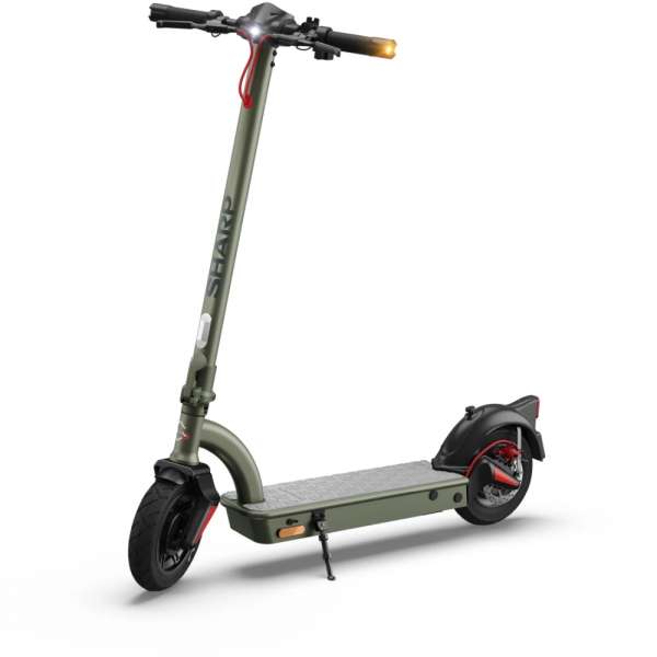 Sharp Electric Scooter, Range per charge: 35 km, 350W Motor, LED Display, e-ABS, USB Charging Port, Bluetooth, IPX4 certification, 10" Pneumatic tyre, Triple brake system, Rear Suspension, Max load: 120 kg, Olive Gray