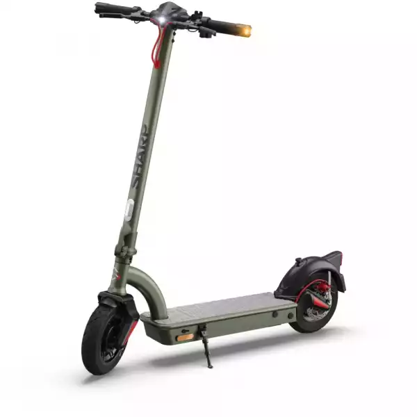 Sharp Electric Scooter, Range per charge: 35 km, 350W Motor, LED Display, e-ABS, USB Charging Port, Bluetooth, IPX4 certification, 10" Pneumatic tyre, Triple brake system, Rear Suspension, Max load: 120 kg, Olive Gray
