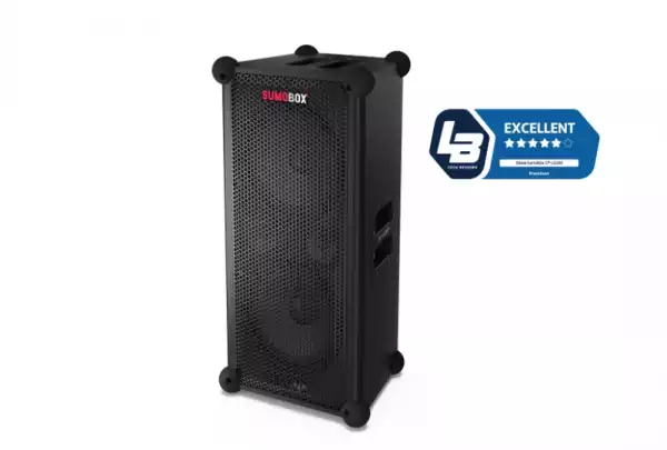 Sharp Speakers CP-LS100, SUMOBOX HIGH PERFORMANCE PORTABLE SPEAKER  120W RMS / 105dB via 2 x 8" woofers + 2 x 2" tweeters, 10 h play time by built in battery, Duo-mode/True Wireless Stereo (TWS), USB x2 (charging only), BT 5.0, 3.5mm Aux-in / line, Black