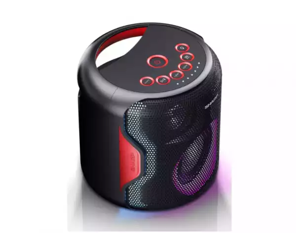 Sharp Speakers PS-921(BK), 2.1 PARTY SPEAKER SYSTEM, 2 x 2" speaker drivers + 1 x 4" subwoofer, 130W (peak) power output, 14 h play time by built in battery, 3D (surround) + Super Bass, USB for playback, Bluetooth 5.0, Flashing, Splashproof (IPX5)
