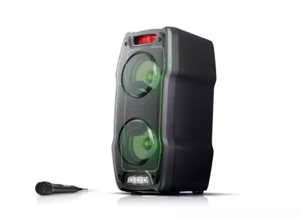 Sharp Speakers PS-929, PARTY Portable Boombox  2 x 6,5” fullrange + 2 x 2” tweeter speakers, max power output 180 W, 13 h play time by built in battery, True wireless Stereo, USB for playback, Bluetooth 5.0, Microphone In, Guitar In, Black