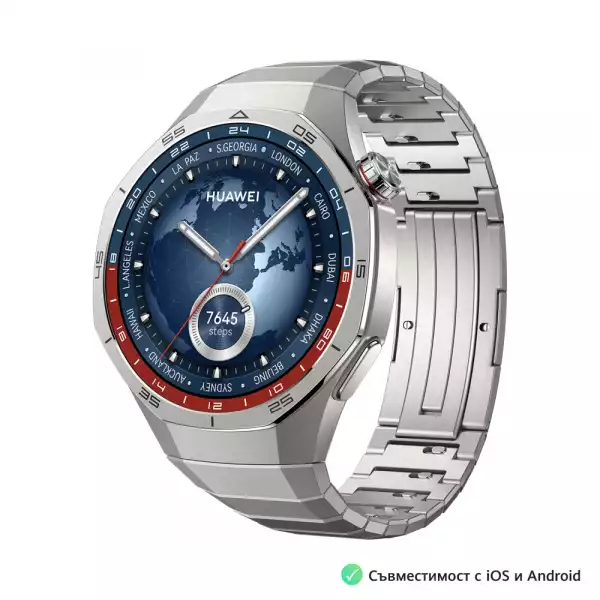 Смартчасовник Huawei Watch GT5 Pro Vili-B29M, 1.43", Amoled, 466x466, PPI 326, BT5.2, BLE/BR/EDR, 524mAh, 40-meter free diving, HUAWEI TruSense System, ECG analysis, Battery life up to 14 days, Compatible with iOS and Android devices, Titanium