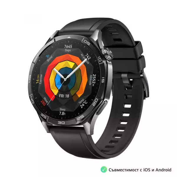 Смартчасовник Huawei Watch GT5 Vili-B19F, 1.43", Amoled 466x466 PPI 326, BT5.2 BLE/BR/EDR, 5ATM, 524mAh, Screenshot sharing, support message input, message notifications, Battery life up to 14 days, Compatible with iOS and Android devices, Black Fluoroelastomer
