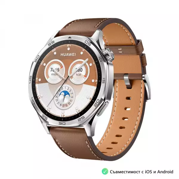 Смартчасовник Huawei Watch GT5 Vili-B19L, 1.43", Amoled 466x466 PPI 326, BT5.2 BLE/BR/EDR, 5ATM, 524mAh, Screenshot sharing, support message input, message notifications, Battery life up to 14 days, Compatible with iOS and Android devices, Brown Leather