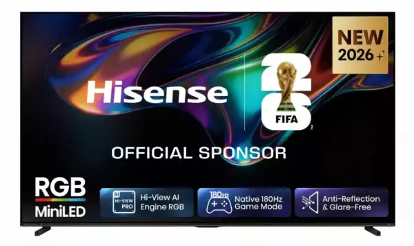 Телевизор Hisense 100" UR8S, 4K Ultra HD 3840x2160, RGB Mini Led , DLED, Quantum Dot, 180Hz, IPS, HDR 10+, HLG, Dolby Vision IQ, Dolby Atmos, Smart TV,Light Sensor,WiFi 6eGHz, WiFi Direct, BT,2x10 W + 20 W + 2x5 W, Anyview Cast, 4xHDMI, 2xUSB, LAN, CI+, DVB-T2/C/S