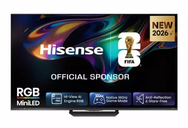 Телевизор Hisense 55" UR8S, 4K Ultra HD 3840x2160, RGB Mini Led , DLED, Quantum Dot, 180Hz, IPS, HDR 10+, HLG, Dolby Vision IQ, Dolby Atmos, Smart TV,Light Sensor,WiFi 6eGHz, WiFi Direct, BT,2x10 W + 20 W + 2x5 W, Anyview Cast, 4xHDMI, 2xUSB, LAN, CI+, DVB-T2/C/S2