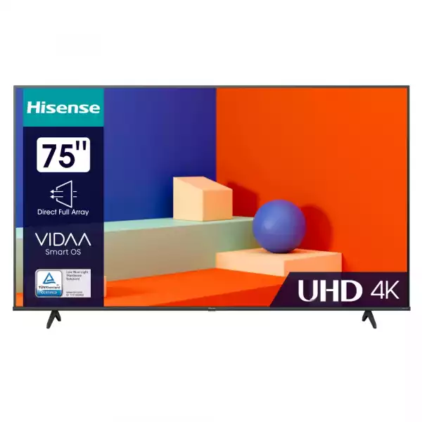 Телевизор Hisense 75" A6K, 4K Ultra HD 3840x2160, DLED, DFA, Precision Colour, HDR 10+, HLG, Dolby Vision, DTS Virtual X, Smart TV, WiFi, BT, AnyView Cast, Gaming Mode, 1xHDMI2 eArc, 2xHDMI, 2xUSB, LAN, CI+, DVB-T2/C/S2, Black