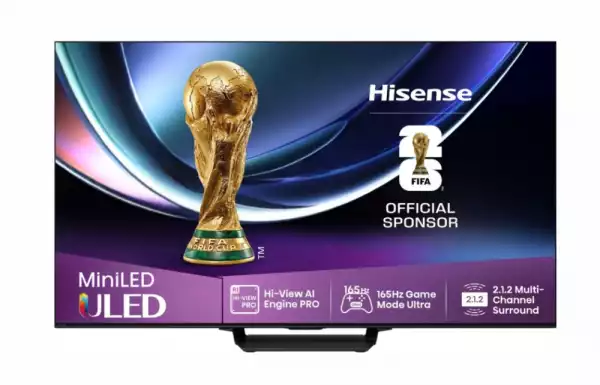 Телевизор Hisense 85"U7Q Pro, 4K Ultra HD 3840x2160, ULED, FALD, Quantum Dot, 165Hz, IPS, HDR 10+, HLG, Dolby Vision IQ, Dolby Atmos, Smart TV, WiFi 5GHz, WiFi Direct, BT, Anyview Cast,light sensor,Solar Powered Remote, 4xHDMI, 2xUSB, LAN, CI+, DVB-T2/C/S2, Black