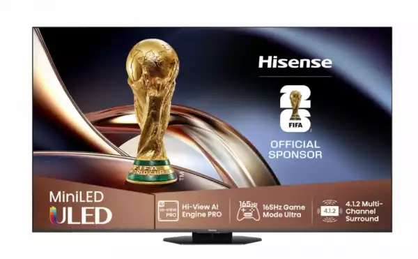 Телевизор Hisense 85" U8Q, 4K Ultra HD 3840x2160, Mini Led Pro, FALD, Quantum Dot, 165Hz, IPS, HDR 10+, HLG, Dolby Vision IQ, Dolby Atmos, Smart TV,Light Sensor,WiFi 5GHz, WiFi Direct, BT, Anyview Cast, 3xHDMI, 2xUSB, LAN, CI+, DVB-T2/C/S2, Black