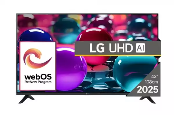 Телевизор LG 43UA73003LA, 43" 4K UltraHD TV 4K (3840x2160), DVB-T2/C/S2, webOS 25 Smart, ThinQ AI, Alpha 7 AI Processor, WiFi, HDR10 pro, HLG, ALLM/HGiG, 4K Upscaling, AI Sound pro, Multiple View, HDMI eARC, LAN, USB, Bluetooth, Google Cast, 2 Pole Stand, Black