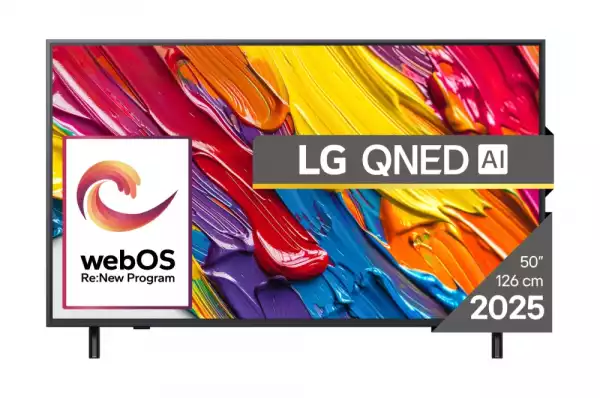 Телевизор LG 50QNED82A3B, 50" 4K QNED HDR Smart TV, 3840x2160, DVB-T2/C/S2, Alpha 7 AI Processor, HDR10 / HLG, webOS 25 ThinQ, VRR / ALLM / HGiG, 4K Upscaling, WiFi 5, Voice Controll, Bluetooth 5.1, AirPlay 2, LAN, CI, HDMI, SPDIF, Google Cast, 2 pole Stand