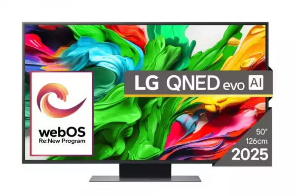 Телевизор LG 50QNED86A3C, 50" 4K QNED HDR Smart TV, 3840x2160, 60Hz Native (VRR 144Hz), DVB-T2/C/S2, Alpha 7 AI Processor, HDR 10 PRO, webOS 25 ThinQ, 4K Upscaling, WiFi 5, Dolby Vision, Bluetooth 5.1, AirPlay 2, LAN, CI, HDMI, SPDIF, Stand