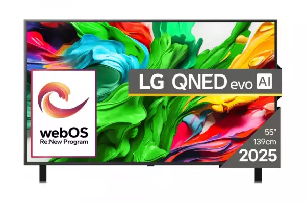 Телевизор LG 55QNED85A3C, 55" 4K QNED HDR Smart TV, 3840x2160, 120Hz Native (VRR 144Hz), DVB-T2/C/S2, Alpha 8 AI Processor, HDR 10 PRO, webOS 25 ThinQ, 4K Upscaling, WiFi 5, Dolby Vision, FreeSync, Bluetooth 5.1, AirPlay 2, LAN, CI, HDMI, SPDIF, 2 pole Stand