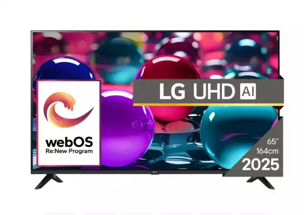 Телевизор LG 65UA73003LA, 65" 4K UltraHD TV 4K (3840x2160), DVB-T2/C/S2, webOS 25 Smart, ThinQ AI, Alpha 7 AI Processor, WiFi, HDR10 pro, HLG, ALLM/HGiG, 4K Upscaling, AI Sound pro, Multiple View, HDMI eARC, LAN, USB, Bluetooth, Google Cast, 2 Pole Stand, Black